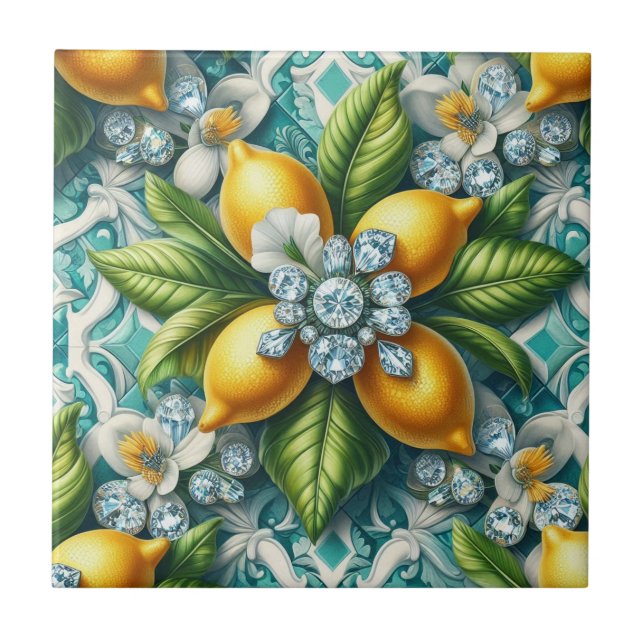 Art Deco Citroner och Diamanter Kakelplatta (Framsidan)
