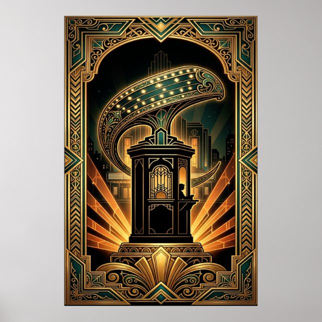 Art Deco Clapperboard Cyborg Silhouette Art Poster (Framsidan)