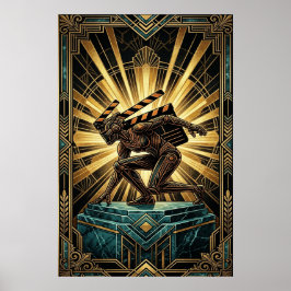 Art Deco Clapperboard Cyborg Silhouette Art Poster