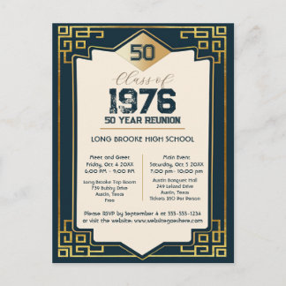 Art Deco Class of 1976 50 Year High School Reunion Vykort