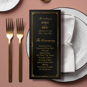 Art Deco Classic Black Guld Ram Bröllopsprogram