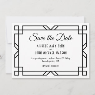 Art Deco Classy Anpassningsbar Elegant Black White Spara Datumet