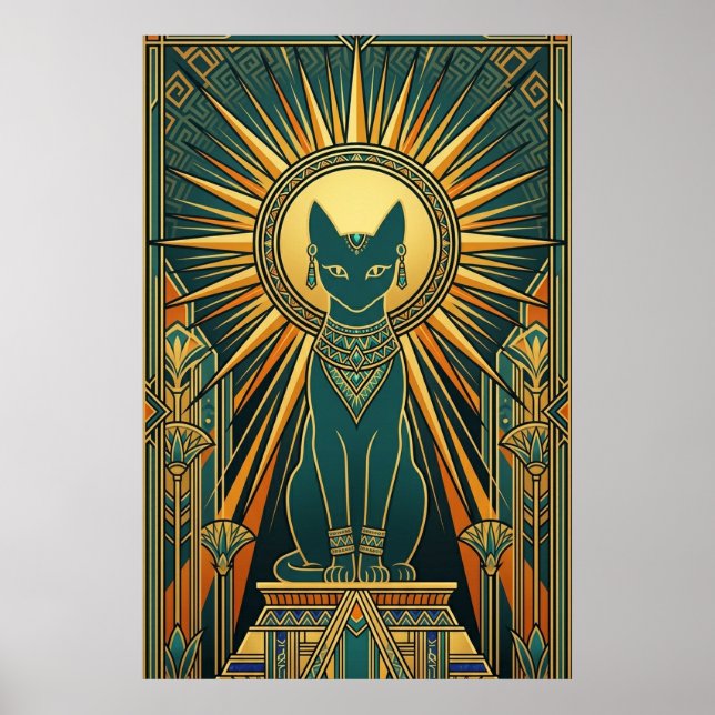Art Deco Climbing Black Cat Wall Art Poster (Framsidan)
