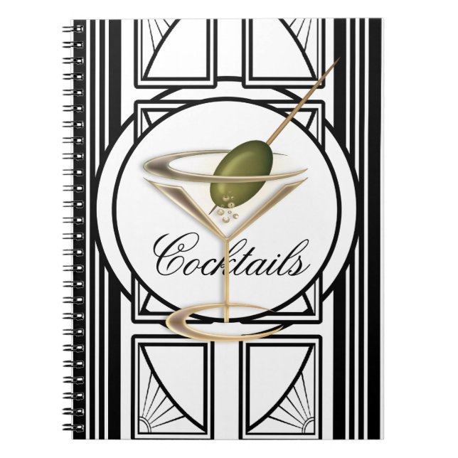 Art Deco Cocktail-anteckningsbok Anteckningsbok Med Spiral (Framsidan)
