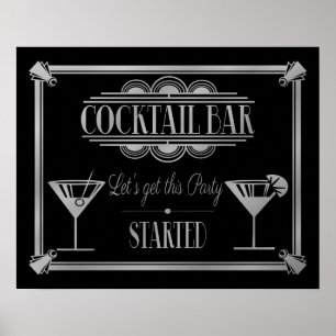 ART Deco Cocktail pub-tecken 1920's Gatsby Party Poster
