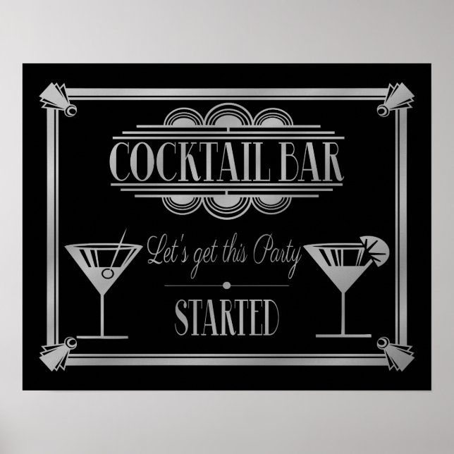 ART Deco Cocktail pub-tecken 1920's Gatsby Party Poster (Framsidan)