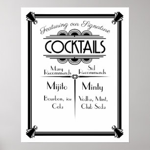 ART Deco Cocktail pub-tecken 1920's Gatsby Party Poster