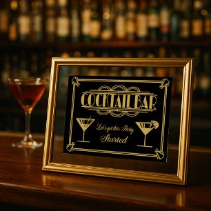 ART Deco Cocktail pub-tecken 1920's Gatsby Party Poster