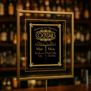 ART Deco Cocktail pub-tecken 1920's Gatsby Party Poster