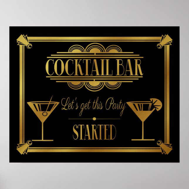 ART Deco Cocktail pub-tecken 1920's Gatsby Party Poster (Framsidan)
