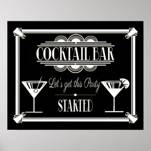 ART Deco Cocktail pub-tecken 1920's Gatsby Party Poster