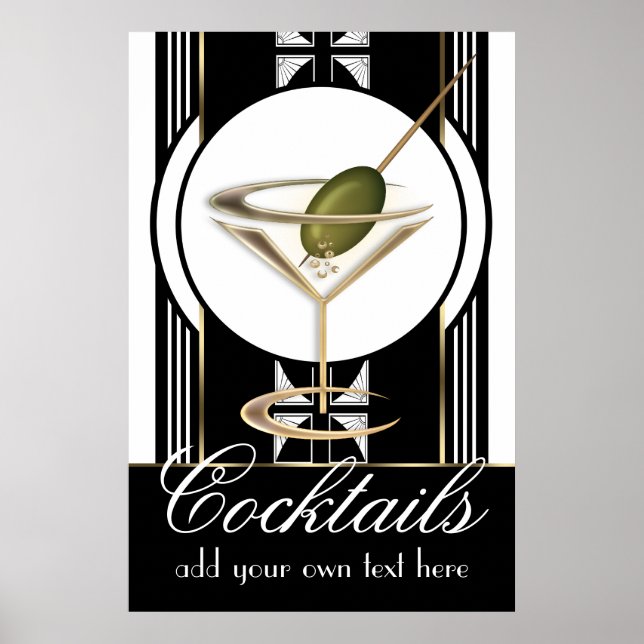 Art Deco Cocktails Large Anpassningsbar Poster (Framsidan)