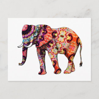 Art Deco Colorful Psychedelic Elephant Vykort