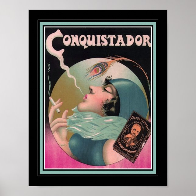 Art Deco Conquistador Cigarette och 1930 Poster (Framsidan)