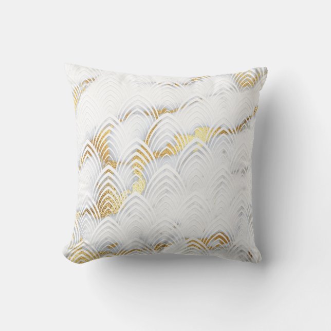 Art Deco Copper White Grått Guld Glitter Marble Kudde (Framsida)