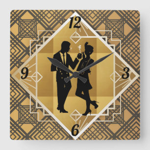 Art Deco Couple. Fyrkantig Klocka