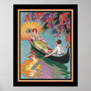 Art Deco Couple i Canoe 1920-talet Poster