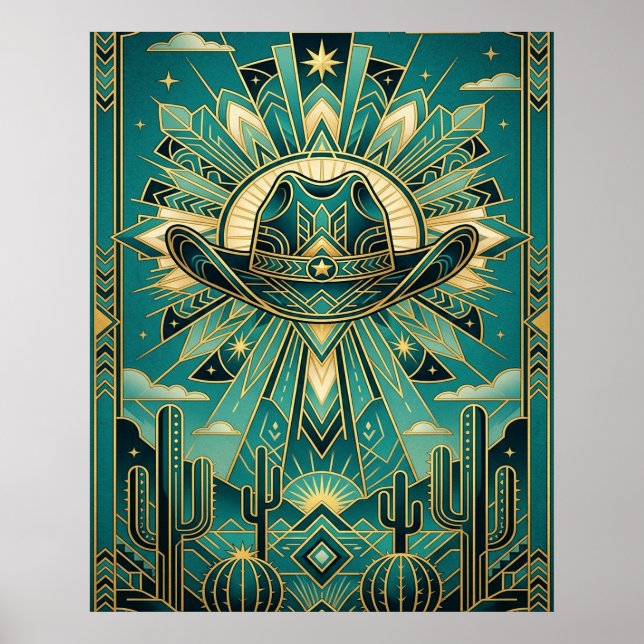 Art Deco Cowboy Hat Poster - Geometric Western (Framsidan)