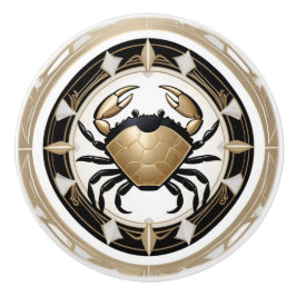 Art Deco Crab Black White Guld Nautical Knopp