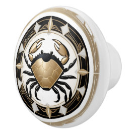 Art Deco Crab Black White Guld Nautical Knopp