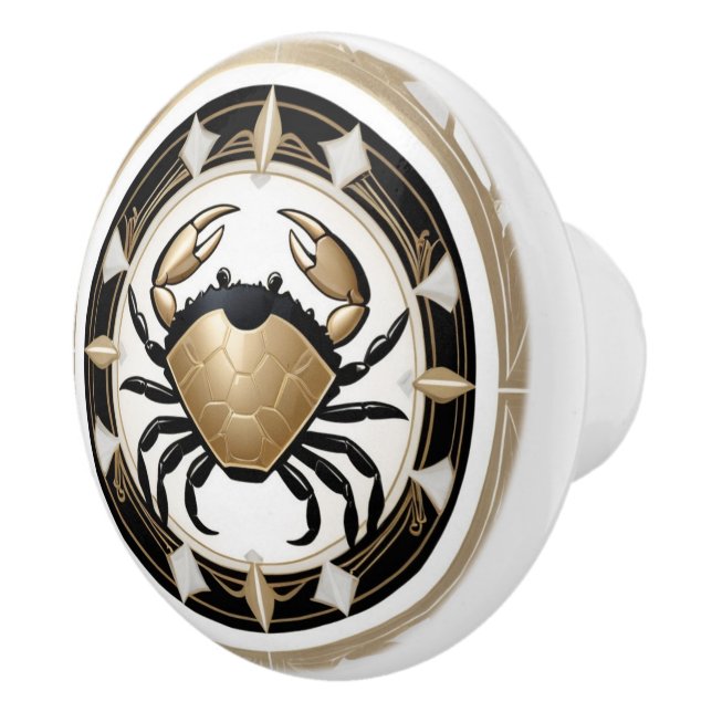 Art Deco Crab Black White Guld Nautical Knopp (Höger)
