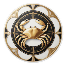 Art Deco Crab Black White Guld Nautical Knopp