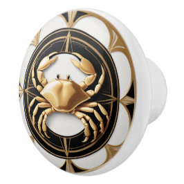 Art Deco Crab Black White Guld Nautical Knopp