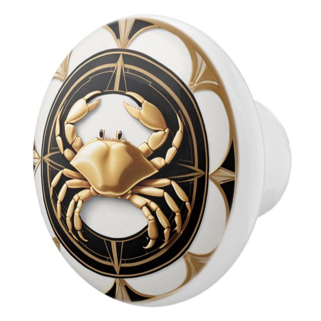 Art Deco Crab Black White Guld Nautical Knopp (Höger)