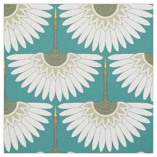 Art deco cranes turkos tyg