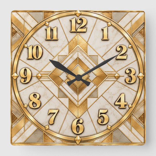 Art Deco Creme & Guld Geometrisk Klocka (Framsida)