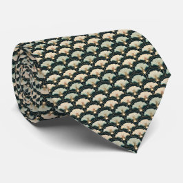 Art Deco Crème & Teal Fläktsmönstrad slips