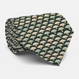 Art Deco Crème & Teal Fläktsmönstrad slips