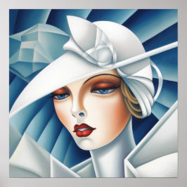 Art Deco Cubism Blue Ögon Woman Porträtt Poster