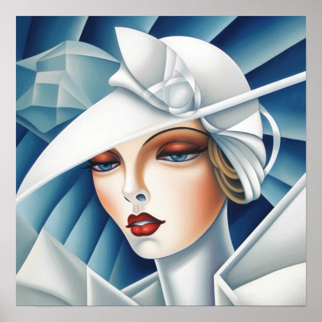 Art Deco Cubism Blue Ögon Woman Porträtt Poster (Framsidan)