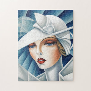 Art Deco Cubism Blue Ögon Woman Porträtt Pussel
