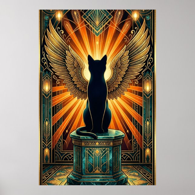 Art Deco Curled Sleeping Cat Wall Art Poster (Framsidan)