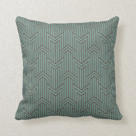 Art Deco - Cushion Black & Grönt Geometric Mönster Kudde