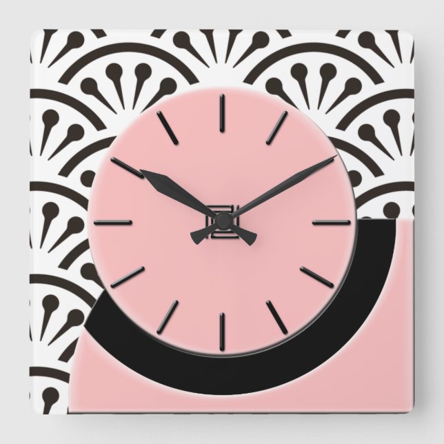 Art Deco cut-A-way (Plaza Rosa+Black) Fyrkantig Klocka (Framsida)