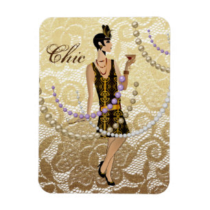 Art Deco Dam Guld Snöre Magnet