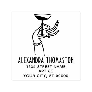 Art Deco Dam Hand Holding Champagne Glass Adress Självfärgande Stämpel