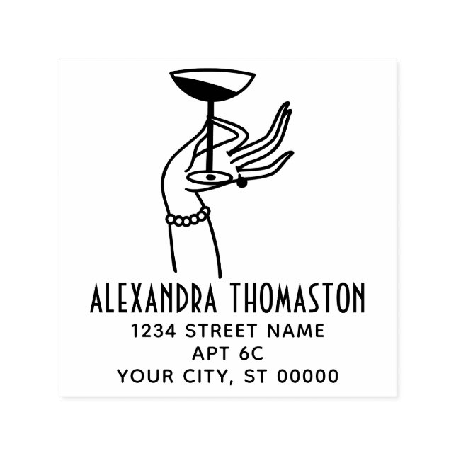 Art Deco Dam Hand Holding Champagne Glass Adress Självfärgande Stämpel (Design)