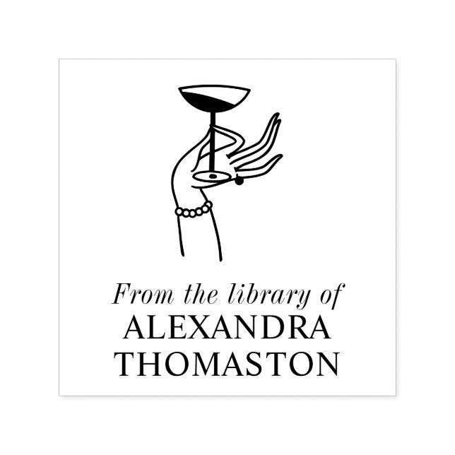 Art Deco Dam Hand Holding Champagne Glass Bok Självfärgande Stämpel (Design)