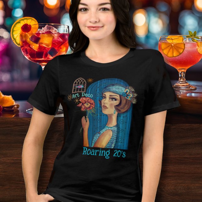 Art Deco dam i blå klänning T Shirt (Art Deco Lady in Blue Dress Tri-Blend Shirt)