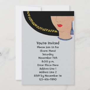 Art Deco Dam i Hat Party Inbjudningar