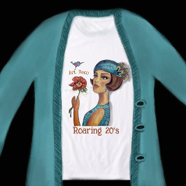Art Deco Dam med blomvita T Shirt