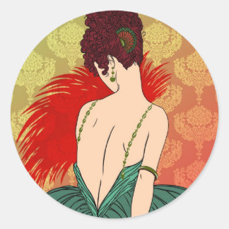 Art Deco Dam med Damask - BIANCA: Juli Runt Klistermärke