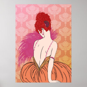 Art Deco Dam med Damask - BIANCA: Melon Melange Poster