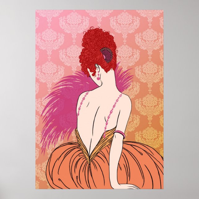 Art Deco Dam med Damask - BIANCA: Melon Melange Poster (Framsidan)