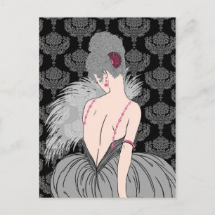 Art Deco Dam med Damask - BIANCA: Winter Grays Vykort