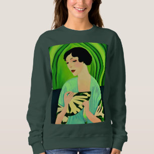 Art Deco dam med fläkt i jade grön T Shirt